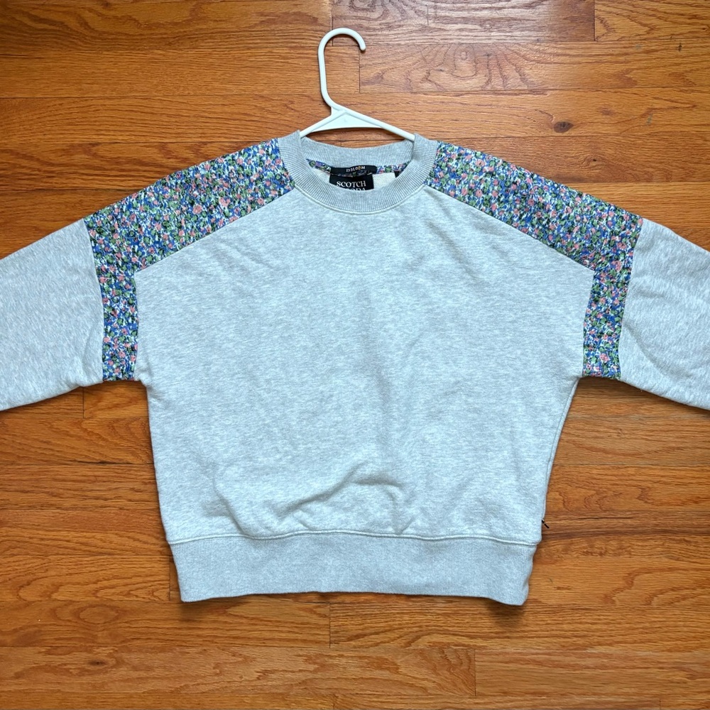 Scotch & Soda Floral Patchwork Dropped Shoulder Gray Sweatshirt Pullover Medium